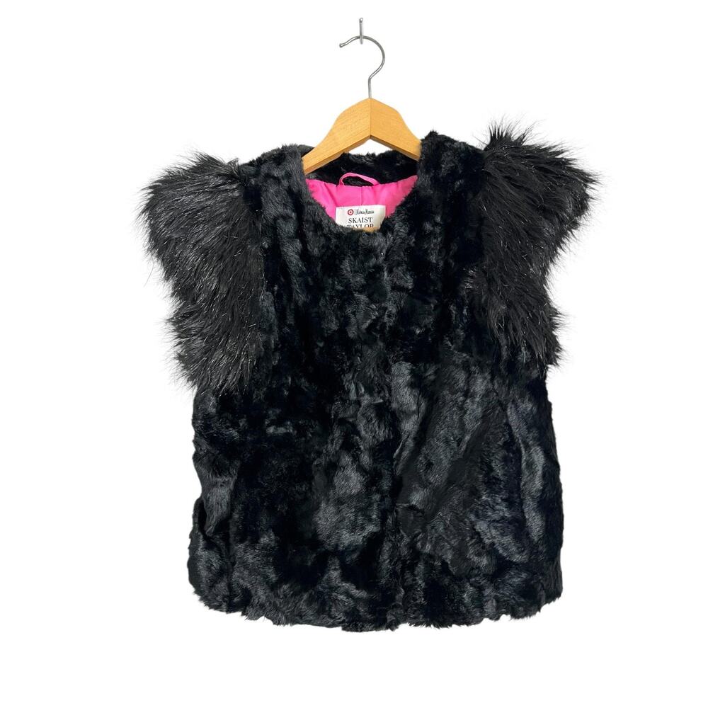 Skaist Taylor Faux Fur Vest Womens XS Black Feather Trim Neiman Marcus Target